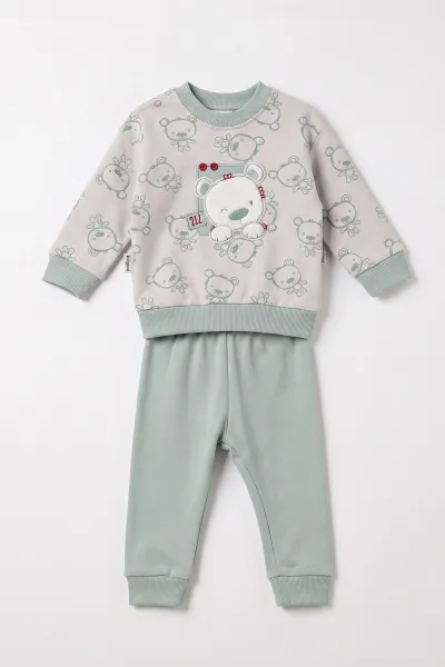Yeşil (6-12 Ay)Ayı Nakışlı Erkek Bebek Takım 476801