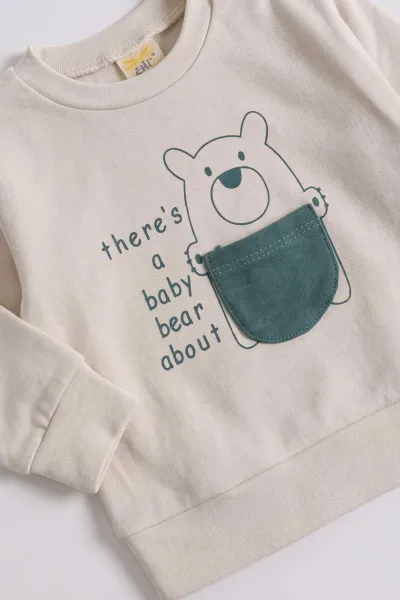 Yeşil (6-18 Ay)Bear Baskılı Cep Detaylı Çıtçıtlı Çimalı Erkek Bebek Takım 477821