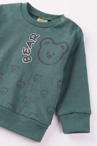 Yeşil (6-18 Ay)Bear Baskılı Çıtçıtlı Çimalı Erkeke Bebek Takım 477414