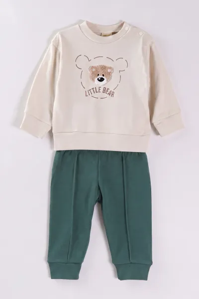 Yeşil (6-18 Ay)Bear Süzene Nakışlı Çıtçıtlı Çimalı Erkek Bebek Takım 477307