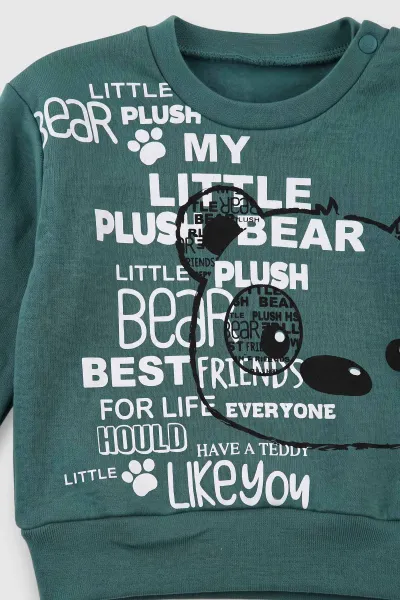 Yeşil (6-18 Ay)Bear Yazı Baskılı Çıtçıtlı Çimalı Erkek Bebek Takım 477935