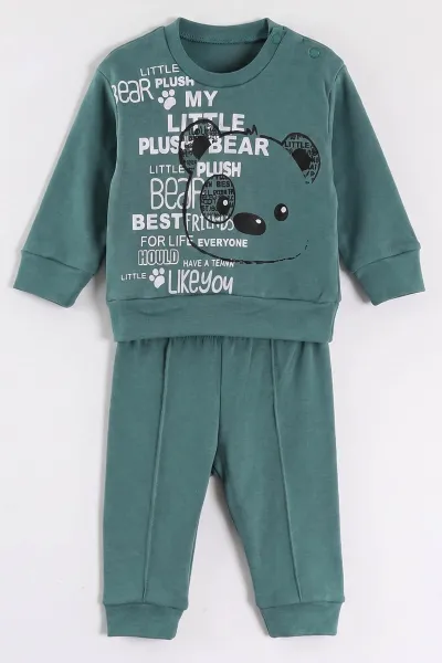 Yeşil (6-18 Ay)Bear Yazı Baskılı Çıtçıtlı Çimalı Erkek Bebek Takım 477935