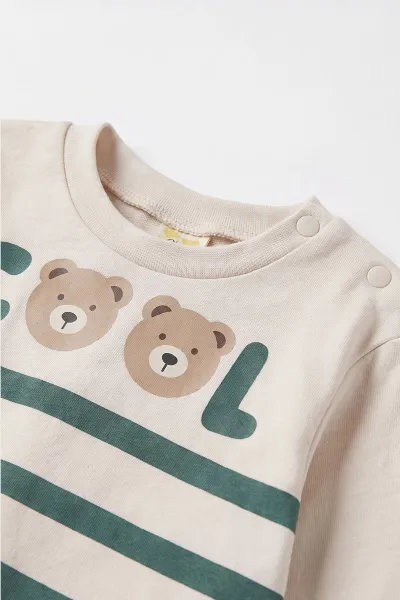 Yeşil (6-18 Ay)Cool Baskılı Çıtçıtlı Çimalı Erkek Bebek Takım 477608