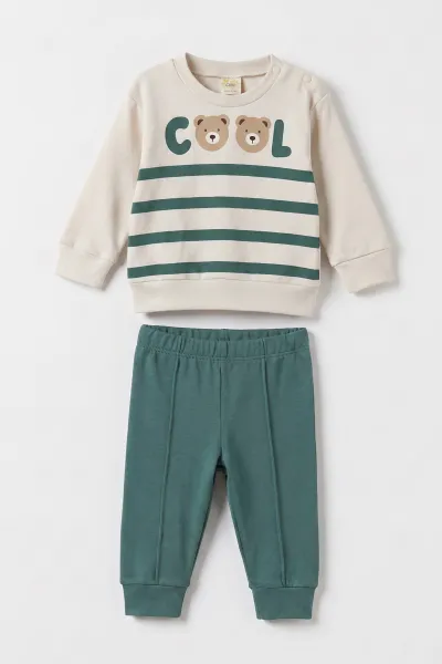 Yeşil (6-18 Ay)Cool Baskılı Çıtçıtlı Çimalı Erkek Bebek Takım 477608