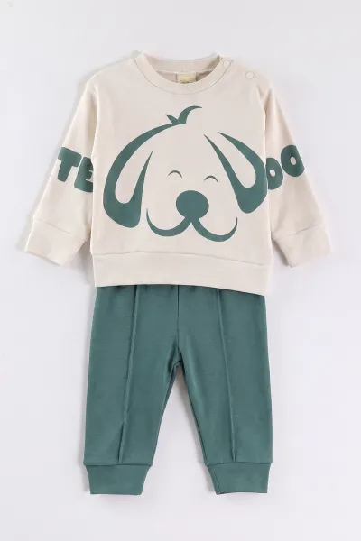 Yeşil (6-18 Ay)Cute Dog Baskılı Çıtçıtlı Çimalı Erkek Bebek Takım 477883
