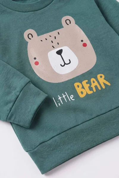 Yeşil (6-18 Ay)Little Bear Baskılı Çıtçıtlı Çimalı Erkek Bebek Takım 477950
