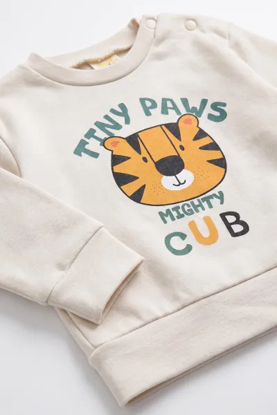 Yeşil (6-18 Ay)Tiny Paws Baskılı Çıtçıtlı Çimalı Erkek Bebek Takım 477854