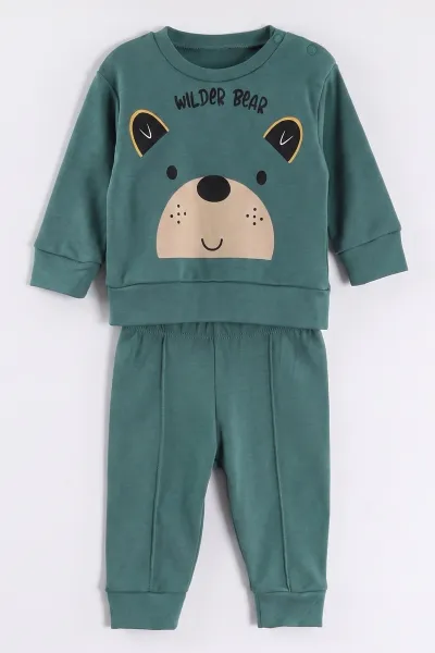 Yeşil (6-18 Ay)Wild Bear Baskılı Çıtçıtlı Çimalı Erkek Bebek Takım 477924