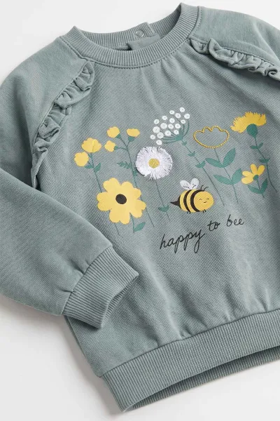 Yeşil (6-24 Ay) Arı Baskılı  Fitilli Taytlı  2'li Kız Bebek Takım 485472