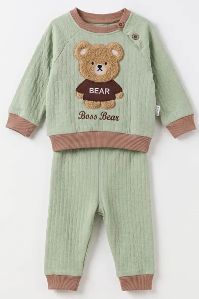 Yeşil (6-24 Ay) Bear   Nakışlı 2 İp Erkek Bebek Mevsimlik Takım 493752