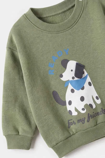 Yeşil (6-24 Ay) Dalmaçyalı Köpek Baskılı 3 İp Şardonlu Erkek Bebek Kışlık Takım 499686