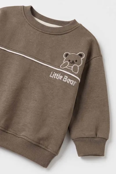 Yeşil (6-24 Ay) Little Bear Nakışlı Kıl Biyei İçi Şardonlu Erkek Bebek Kışlık Takım 495703