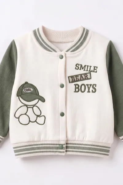 Yeşil (6-24 Ay) Smile Boys Nakışlı İçi Şardonlu Erkek Bebek Takım 493589