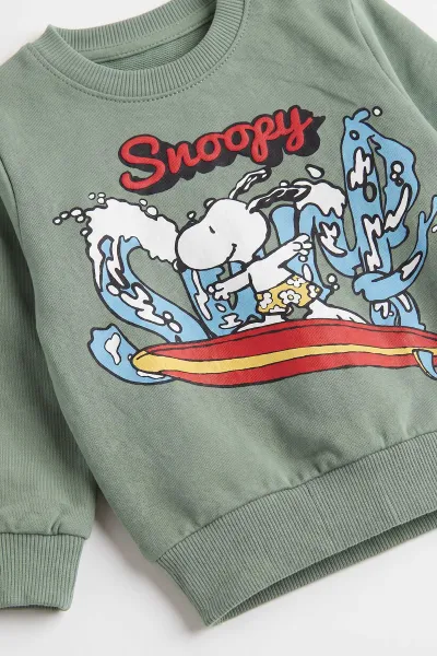 Yeşil (6-24 Ay) Snoopy Baskılı 2 İp Erkek Bebek Takım 480130