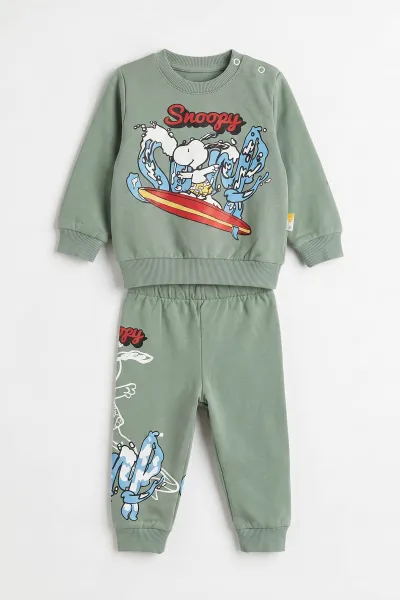 Yeşil (6-24 Ay) Snoopy Baskılı 2 İp Erkek Bebek Takım 480130