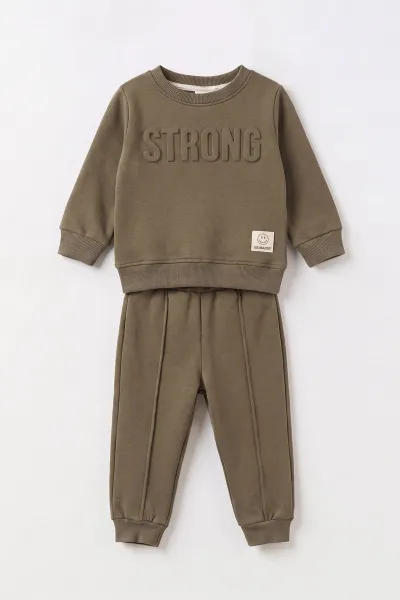 Yeşil (6-24 Ay) Strong Kabartma Baskılı Alt Çimalı 3 İp Şardonlu Erkek Bebek Kışlık Takım 495687