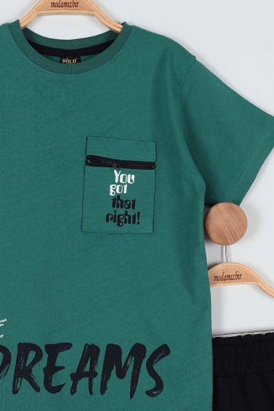 Yeşil (7-10 Yaş) Dreams Baskılı Cepli Fermuar Detaylı Erkek ÇocukTakım 186347
