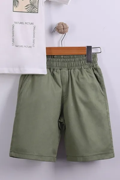 Yeşil (7-11 Yaş)Natural Picture Baskılı Tişörtlü  Gabardin Şortlu Erkek Çocuk Yazlık Takım 441934