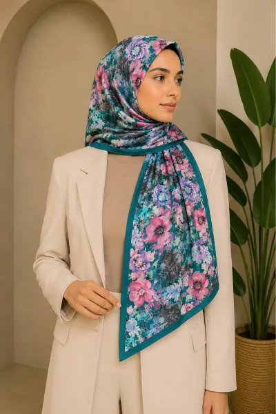 Yeşil 70x180 Cm Dijital Baskılı Botanik Desen Soft Şal 482158