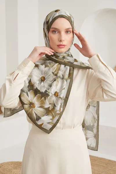 Yeşil 75*180 Cm Çok Çiçek Baskılı Dijital Soft Tülbent Şal 469386