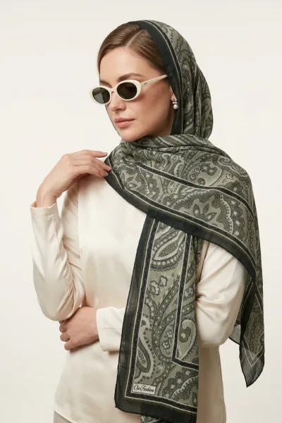 Yeşil 75x180 Cm Our Fashion Dijital Baskılı Desenli Bambu Kraş Şal 408730