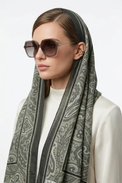 Yeşil 75x180 Cm Our Fashion Dijital Baskılı Desenli Bambu Kraş Şal 408730