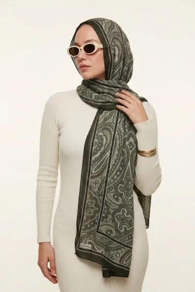 Yeşil 75x180 Cm Our Fashion Dijital Baskılı Desenli Bambu Kraş Şal 408730