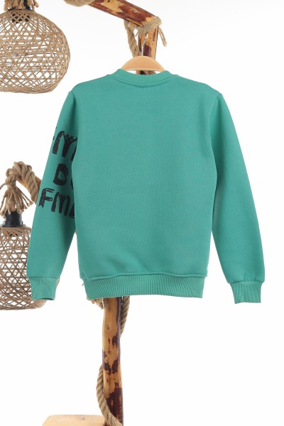 Yeşil (8-12 Yaş) Body Clove Baskılı Üç İp Şardonlu Erkek Çocuk Sweat Polar 139593