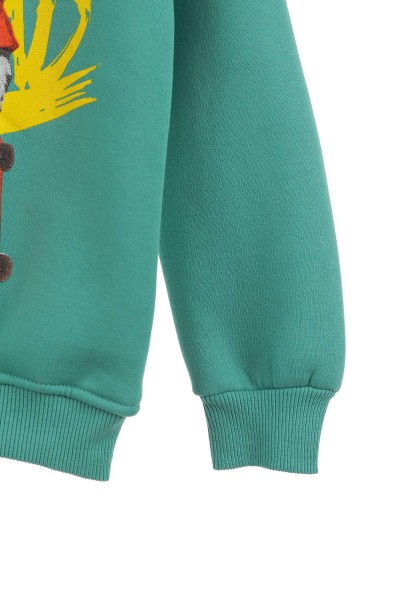 Yeşil (8-12 Yaş) Gözlüklü Ayı Baskılı Üç İp Şardonlu Erkek Çocuk Sweat 139613