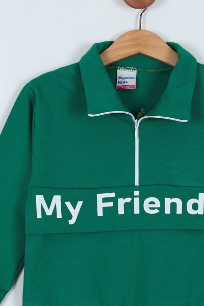 Yeşil (8-12 Yaş) My Friends Baskılı Fermuarlı İki İp Erkek Çocuk Takım 219729