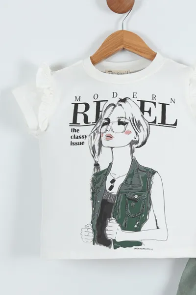Yeşil (9-12 Yaş) Baskılı Sülfür Etekli Kız Çocuk Takım 276406