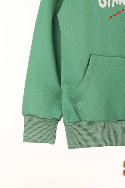 Yeşil (9-12 Yaş) Gang Baskılı Kapşonlu Erkek Çocuk Sweat 148977