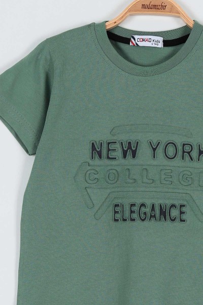 Yeşil (9-12 Yaş) New York Kabartma Baskılı Şortlu Erkek Çocuk Takım 186788