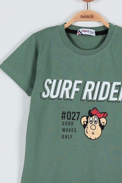 Yeşil (9-12 Yaş) Surf Rıder Baskılı Şortlu Erkek Çocuk Takım 186219