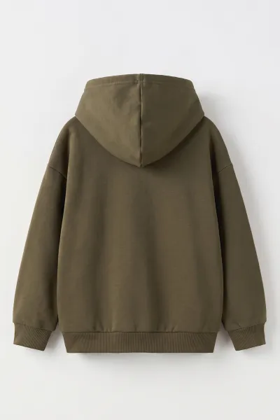 Yeşil (9-16 Yaş) Kapüşonlu İçi Şardonlu Erkek Çocuk Sweatshirt 500309