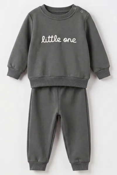 Yeşil (9-18 Ay) Little One Nakışlı İçi Şardonlu Erkek Bebek Kışlık Takım 493929