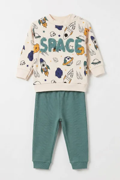 Yeşil (9-18 Ay)Space Süzene Nakışlı Erkek Bebek Takım 476290