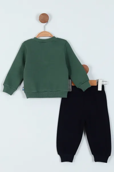 Yeşil (9-24 Ay) Baskılı 3 İp Şardonlu Erkek Bebe Takım 226276