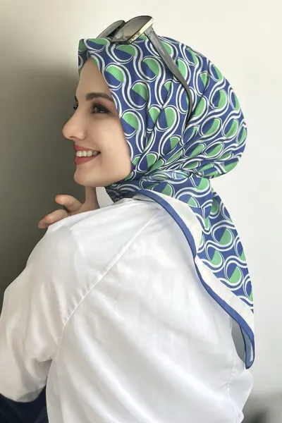 Yeşil 90x90 Cm Dijital Baskı Ay Işığı Desenli Pamuk Eşarp 372973