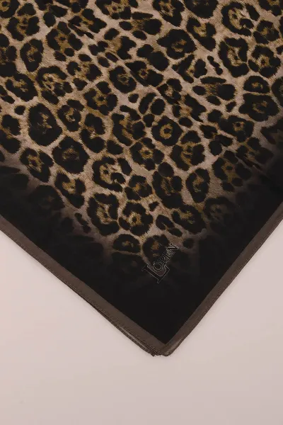 Yeşil 90x90 Cm Dijital Baskı Leopar Desenli Pamuk Eşarp 418931
