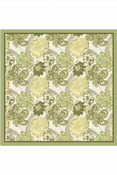 Küf Yeşil 95x95 Cm Dijital Baskılı Mercan Desen Soft Eşarp 473266