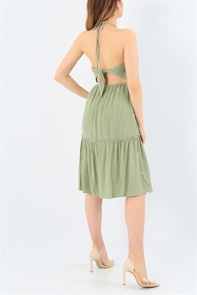 Yeşil Astarlı Bağlamalı Elbise 35590