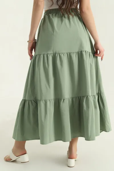 Yeşil Astarlı Beli Lastikli Poplin Etek 336900