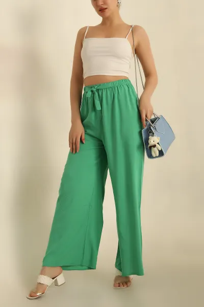 Yeşil Bağlamalı Beli Lastikli Dokuma Pantolon 269137