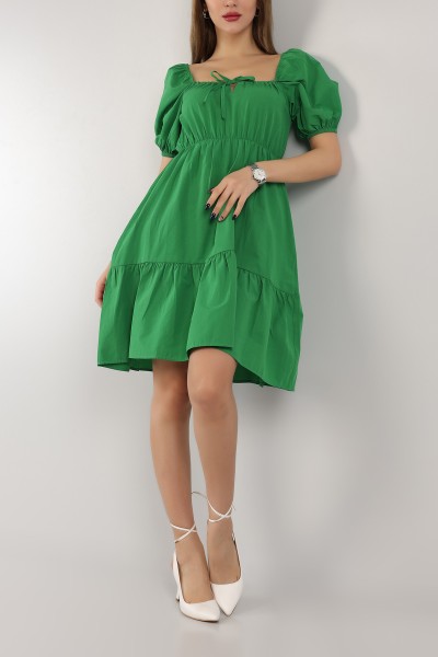 Yeşil Bağlamlı Dokuma Poplin Elbise 158073