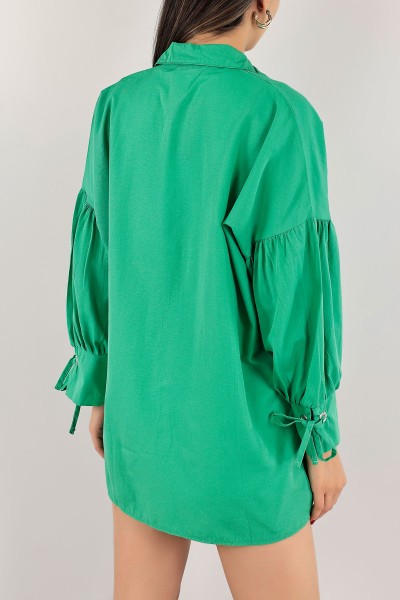 Yeşil Balon Kol Poplin Gömlek Tunik 122109