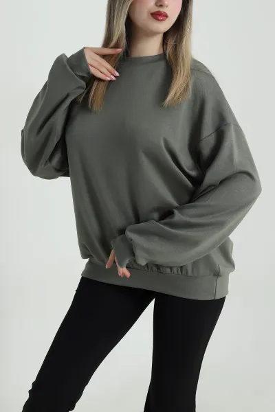 Yeşil Basic Modal Kadın Fermuarsız Sweat 487385