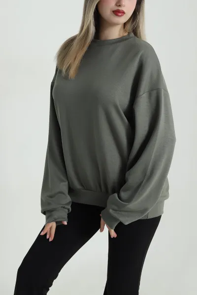 Yeşil Basic Modal Kadın Fermuarsız Sweat 487385