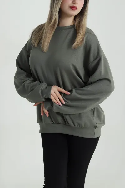 Yeşil Basic Modal Kadın Fermuarsız Sweat 487385