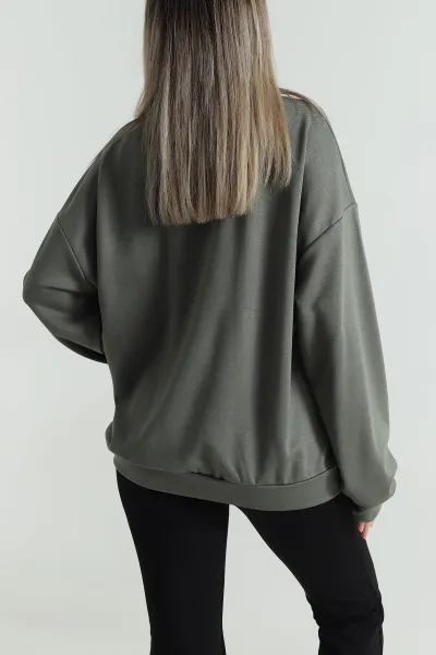 Yeşil Basic Modal Kadın Fermuarsız Sweat 487385